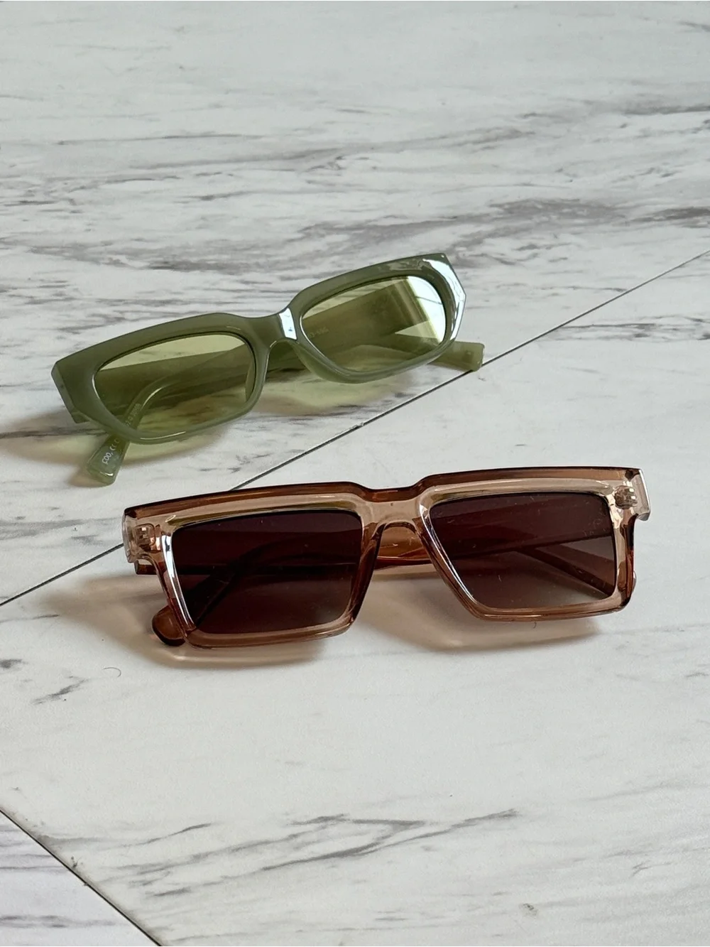 3/$50 Bundle of 2 Rectangular Frame Green Amber Retro Fashion Sunglasses Lot